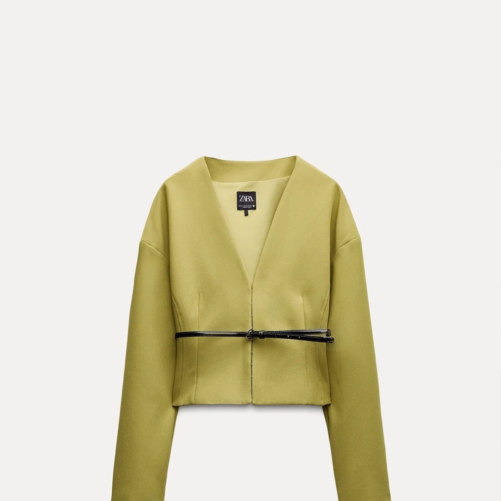 Zara Khaki Women's Blazer with Black Accent